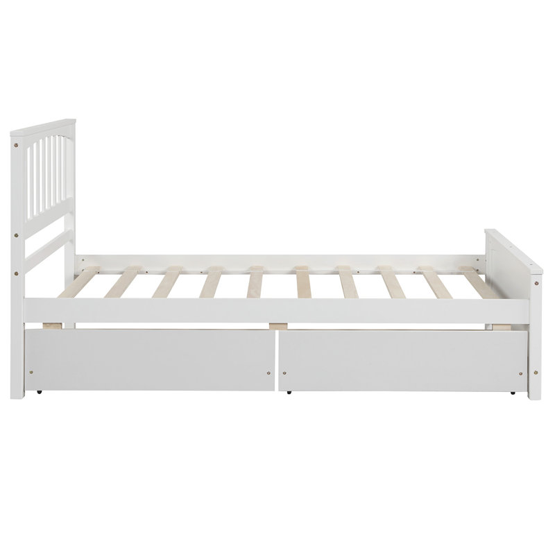 Grand lit plateforme avec deux tiroirs,, Blanc