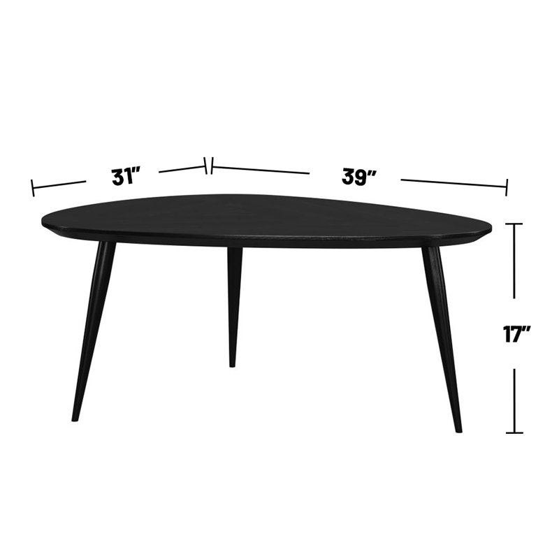 Triangular Wood Coffee Table, 17.05" H x 39.08" L x 31" W