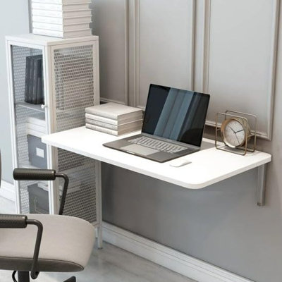 White Wall-Mounted Foldable Table - 28.3" x 17.7" Space-Saving Desk for Kitchen, Balcony, or Office