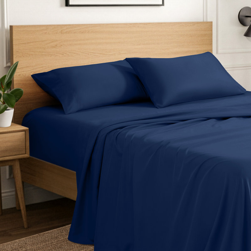 Ensemble de draps en micro-fibre, Ensemble de draps pour taille de lit double TG ave, Bleu foncé