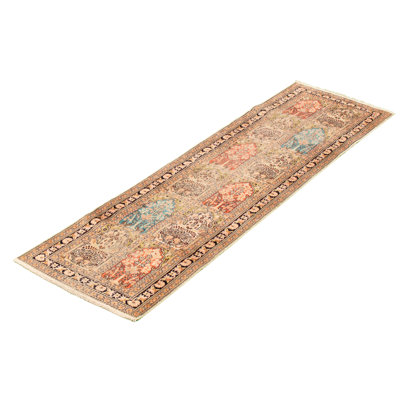 Tapis décoratif Ivoire en viscose de style noué à la main des années 1980 de conception unique 2 pi 5 po x 8 pi 9 po Cuamonroy