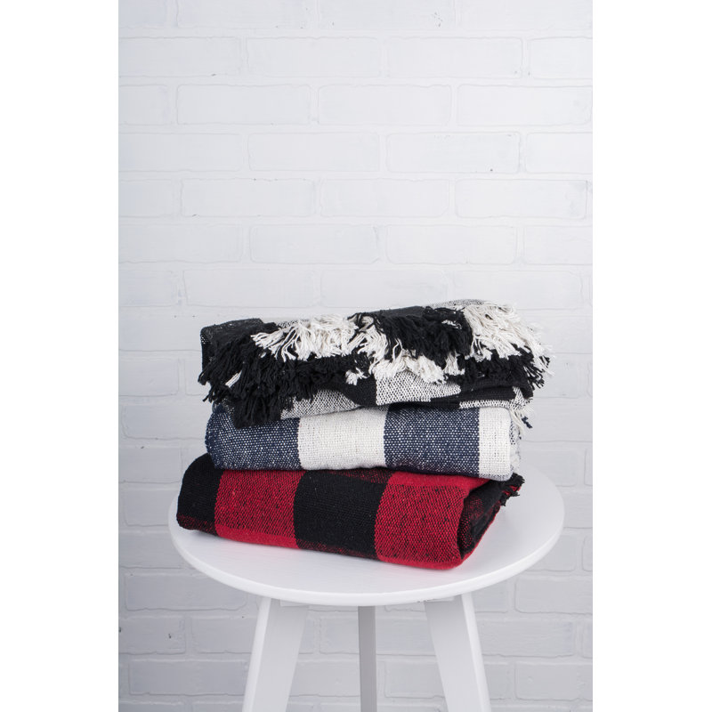Navy and Off-White Buffalo Check Cotton Throw Blanket