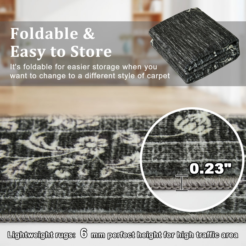 10 x 13 Extra Large Area Rug Machine Washable Area Carpet Floral Pattern Rug, Large Area Carpet for Living Room & Fireplace Non slip Stain Resistant Rugs for Bedroom, Dining Room(Black)