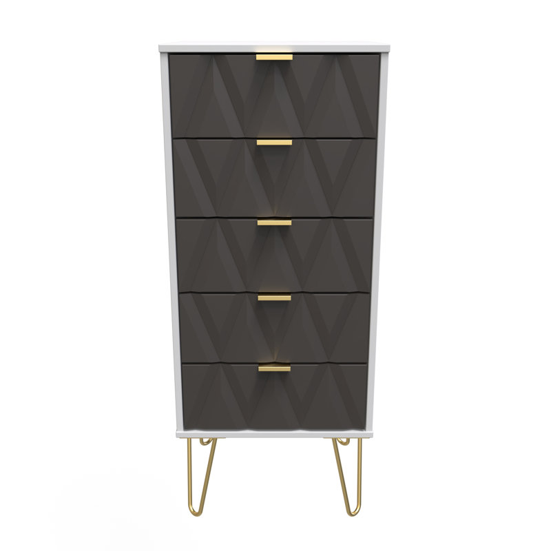 Baturhan 5 Drawer Bedside Cabinet (Ready Assembled), Graphite/Grey