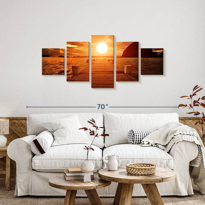Coucher de soleil brillant, H 24 po x l 55 po