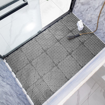 Non Slip Bath Tub Shower Mat, Quick Dry Machine Washable Bath Mat with Drain Holes and Suction Cups for Bathroom Stall and Tub Floor, Bathroom Essentials (Gray)
