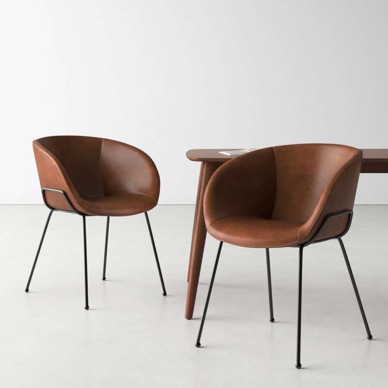 Ardea 18'' H Faux Leather Upholstered Armchair, Dark Brown Faux Leather, Matte Black