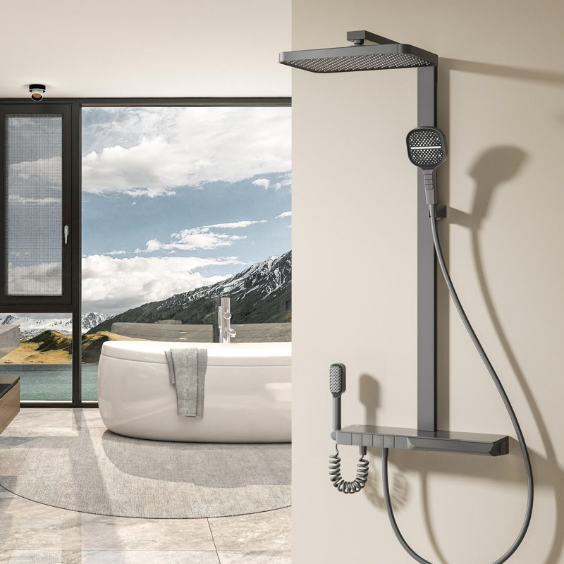 Complete Shower System with Rough in-Valve, Gun Grey