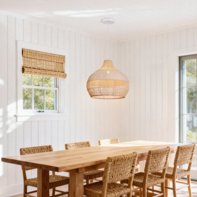 Minimalist White Rattan Pendant Light for Kitchen Isla