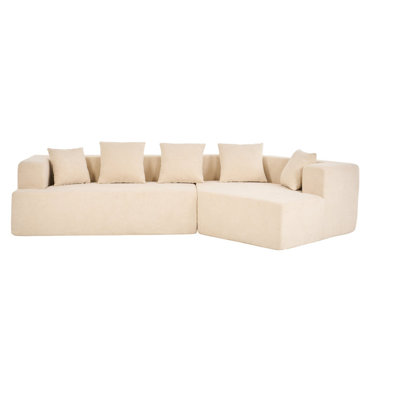 Felip 29.5" Curved Chenille Upholstered Boneless Sectional Sofa with Deep Seat, Beige Polyester