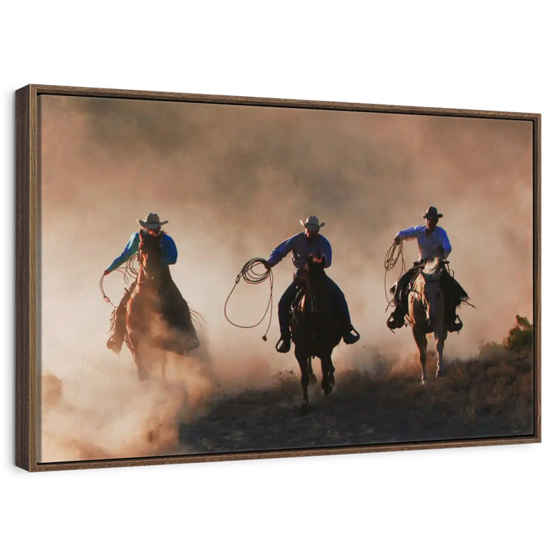 Western Sundown, 46 po x 31 po, Cadre flottant noyer