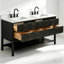 Meuble-lavabo autoportant en bois massif brun foncé 60 po avec plateau en marbre d'ingénierie 60 po-375181692