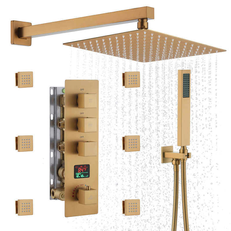 Brushed Gold Multi-head Wall Mounted Rain Shower System