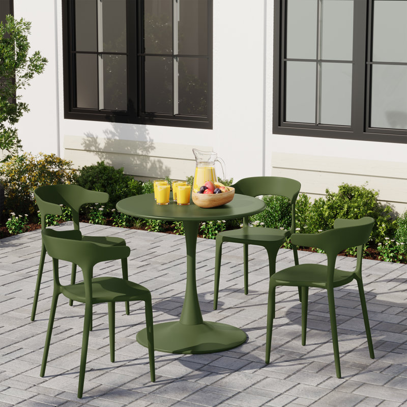 4-Person Outdoor Round Dining Set, Green