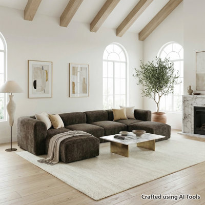 Chenille Modular Sectional Sofa with Deep Seat and 2 Ottomans