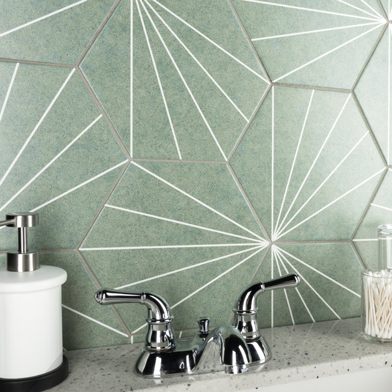 Carrelage de mur et de sol en porcelaine 8,63 "x 9,88" Merola Tile Aster, Vert / blanc