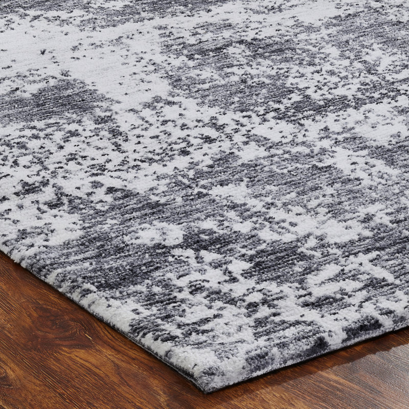 Abstract Indoor Rug, Rectangle 8'6" x 11'6", Charcoal Marble