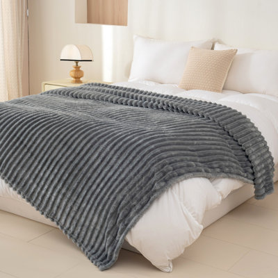 Striped Plush Lightweight Throw Blanket, Ultra Soft & Cozy for Sofa Couch Bed, Machine Washable