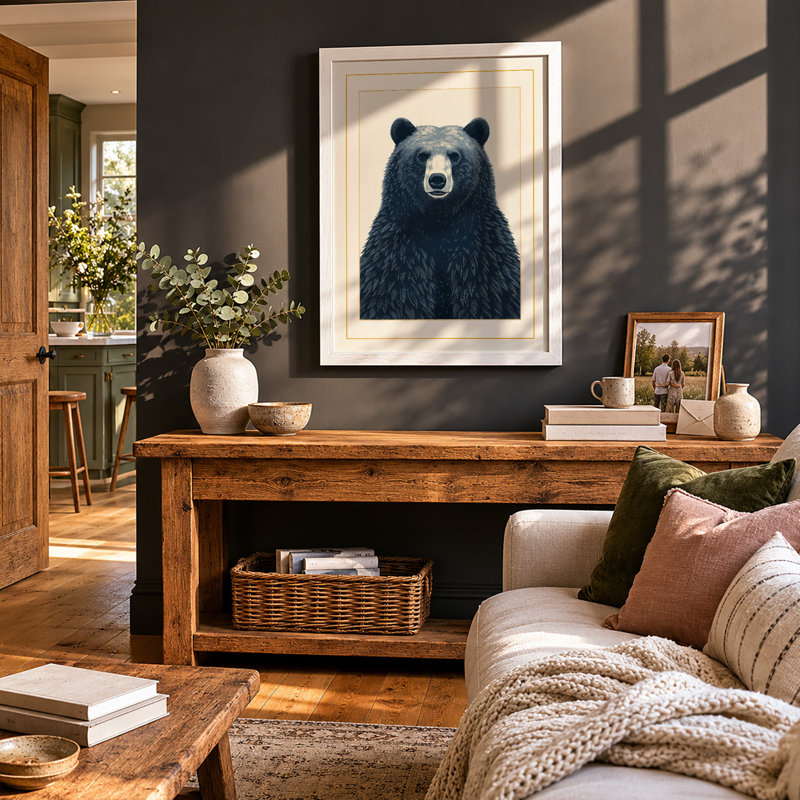 Bear Portrait Scandinavian - Framed Print, A2 - 59.4 x 42.0 cm, White