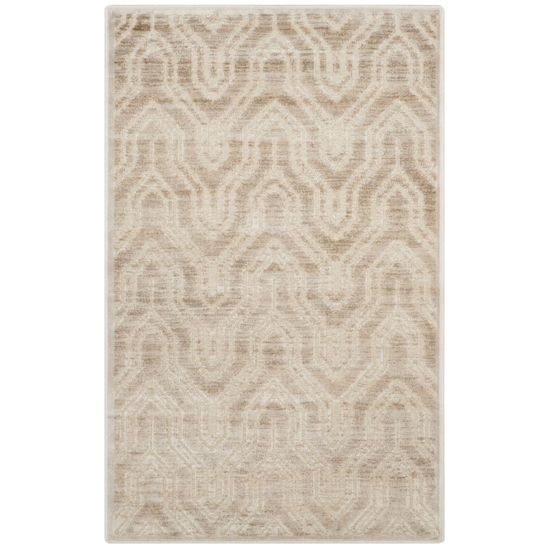 Stone Geometric Viscose and Wool Rectangular Rug