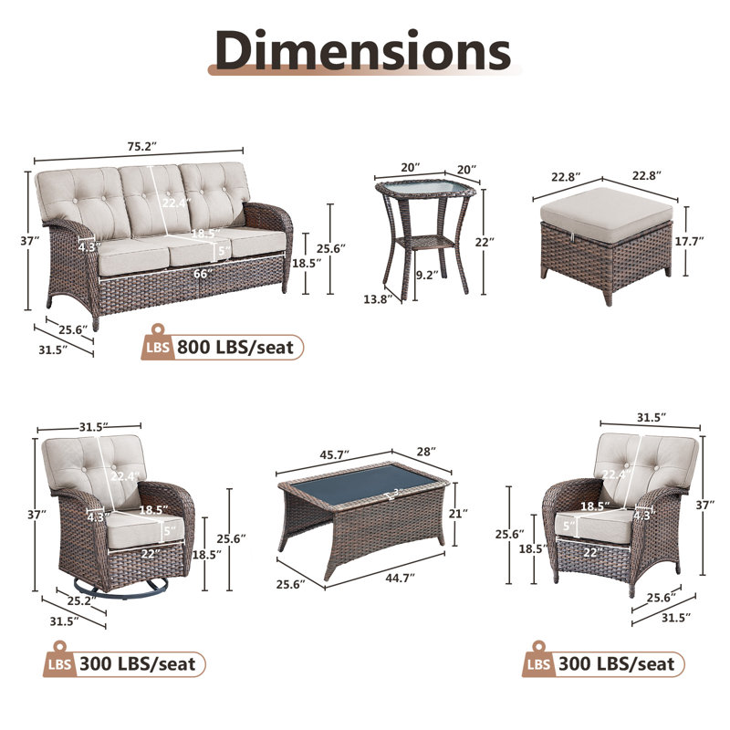Ensemble de meubles d'extérieur en rotin pour 7 à 9 personnes avec coussins en T Agnes, Beige