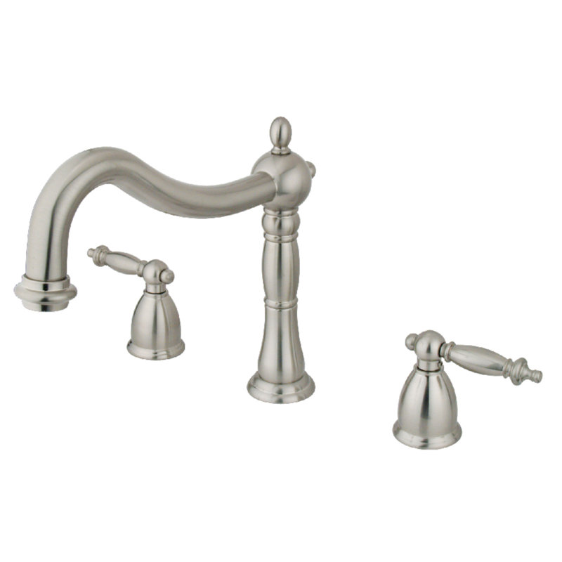 Kingston Brass Heritage Two-Handle 3-Hole Deck Mount Roman Tub Faucet, Brushed Nickel