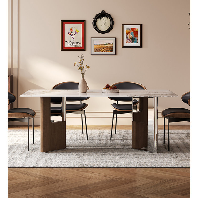 Table de salle à manger rectangulaire en pierre de style rétro, H 29,53 po x L 70,87 po x l 35,43 po