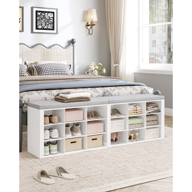 Shoe Storage Bench with Padded Seat, Shoe Rack Bench with 18/24 Open Compartments, Adjustable Shelves, Shoe Cabinet Storage with Cushion for Hallway Living Room, Bedroom