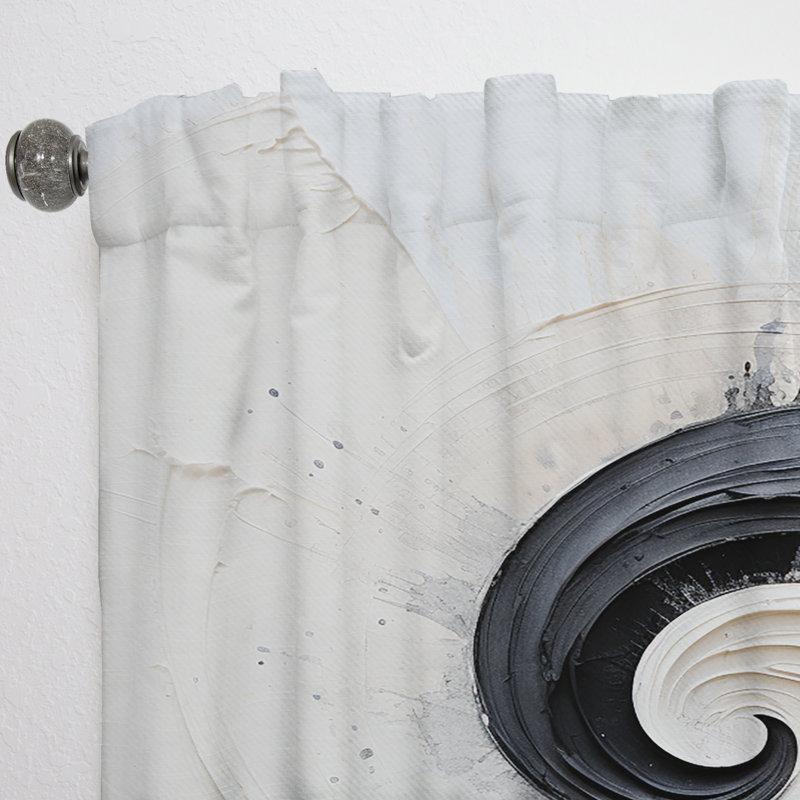 Colindale Black And White Zen Spiral I - Modern Curtain - Velvet Room Darkening - 1 Panel, 52" W x 95" L