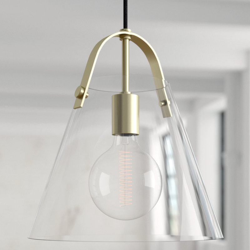 Luminaire suspendu conique à 1 lumière Flitwick, Laiton vieilli, H 13,75 po x l 12,75 po x P 12,75 po