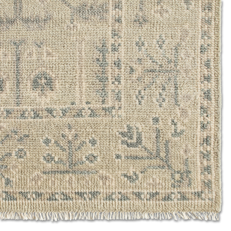 Ginerva Hand-Knotted Oriental Tan/Green Area Rug (8'6"X11'6"), Rectangle 8'6" x 11'6"