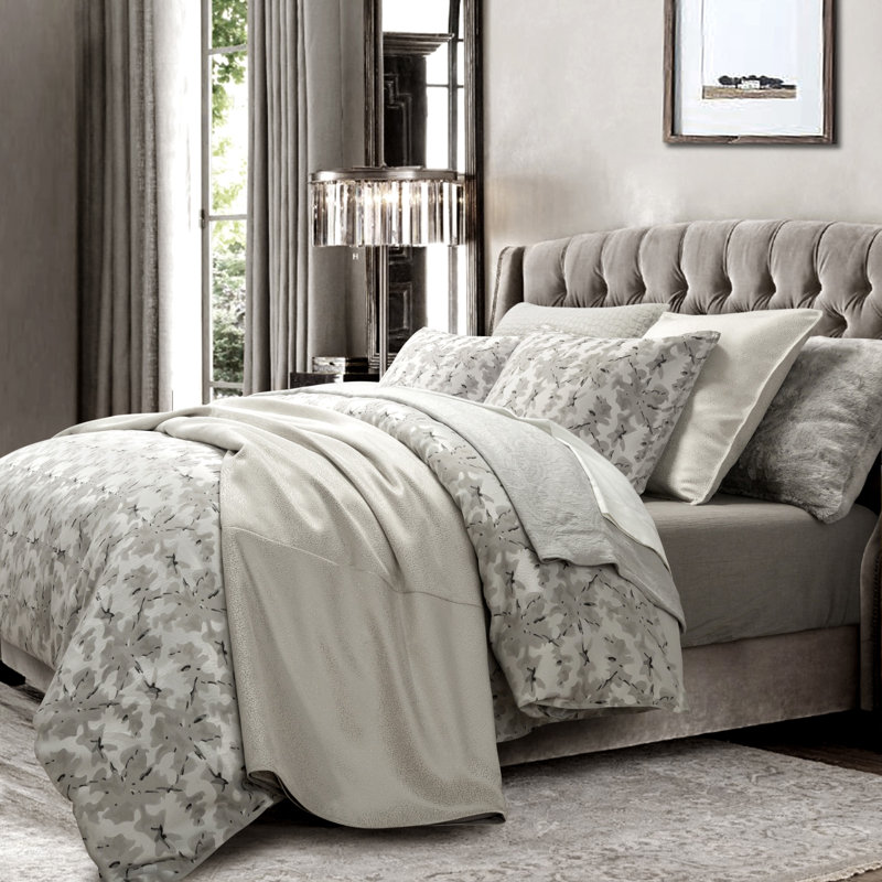 Gray Cotton Queen Bedspread Cover Set with Shams