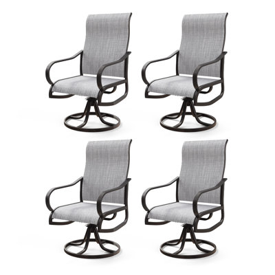 Chaises de patio pivotantes d'extérieur 4 pièces, structure en métal rotative à 360 ° avec tissu Teslin, chaises de patio avec accoudoirs pour les repas en plein air, terrasse, cour
