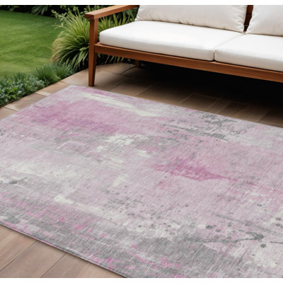 Tapis intérieur/extérieur abstrait rose et gris 2,44 m x 3,05 m, lavable