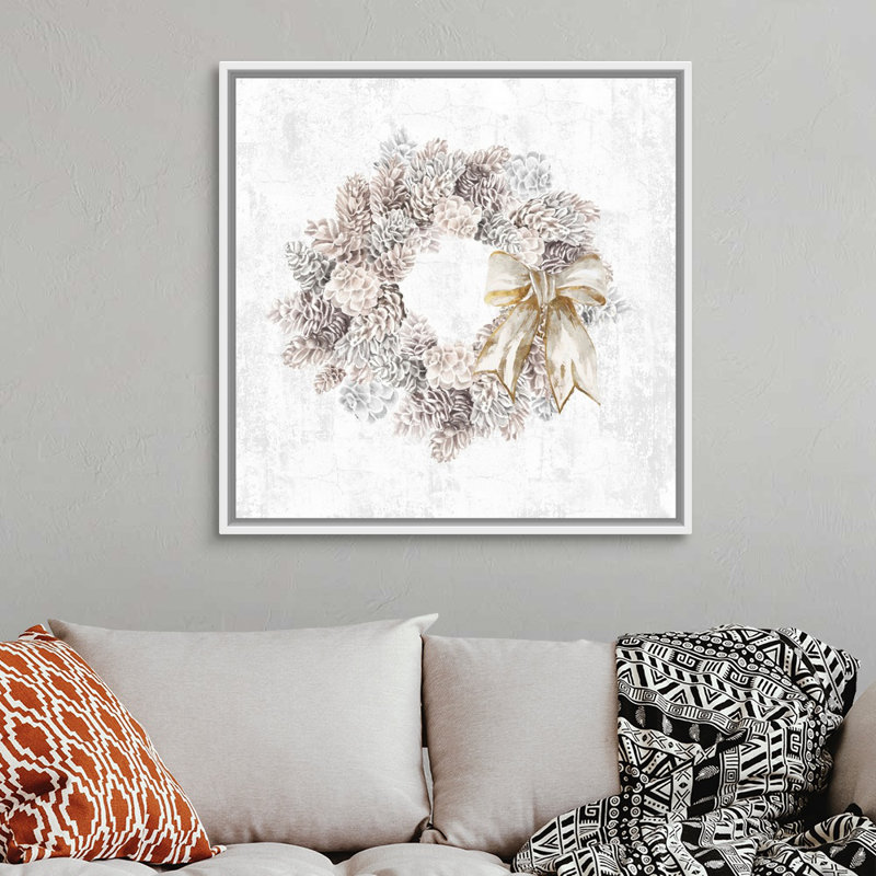 Couronne de pommes de pin-reproduction d’art sur toile, Cadre blanc, 38" H x 38" W x 1.75" D