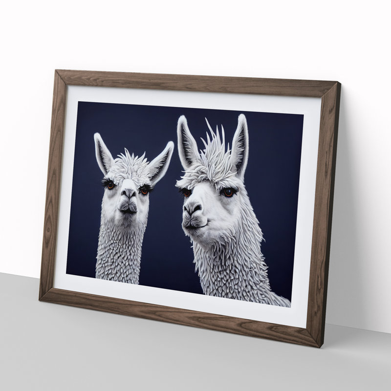 XH1022-9017X The Two Llamas Vol.3 - Single Picture Frame Print, 34cm H x 46cm W x 2cm D, Walnut Framed