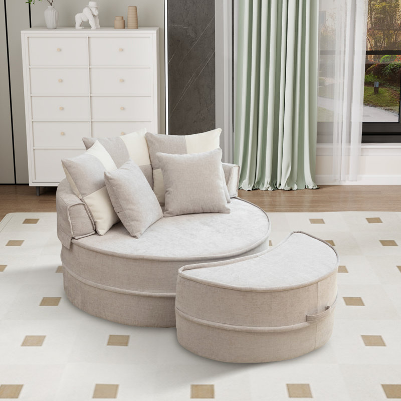 Fauteuil demi-tonneau compressé surdimensionné 47,7 po avec repose-pieds, Polyester bleu