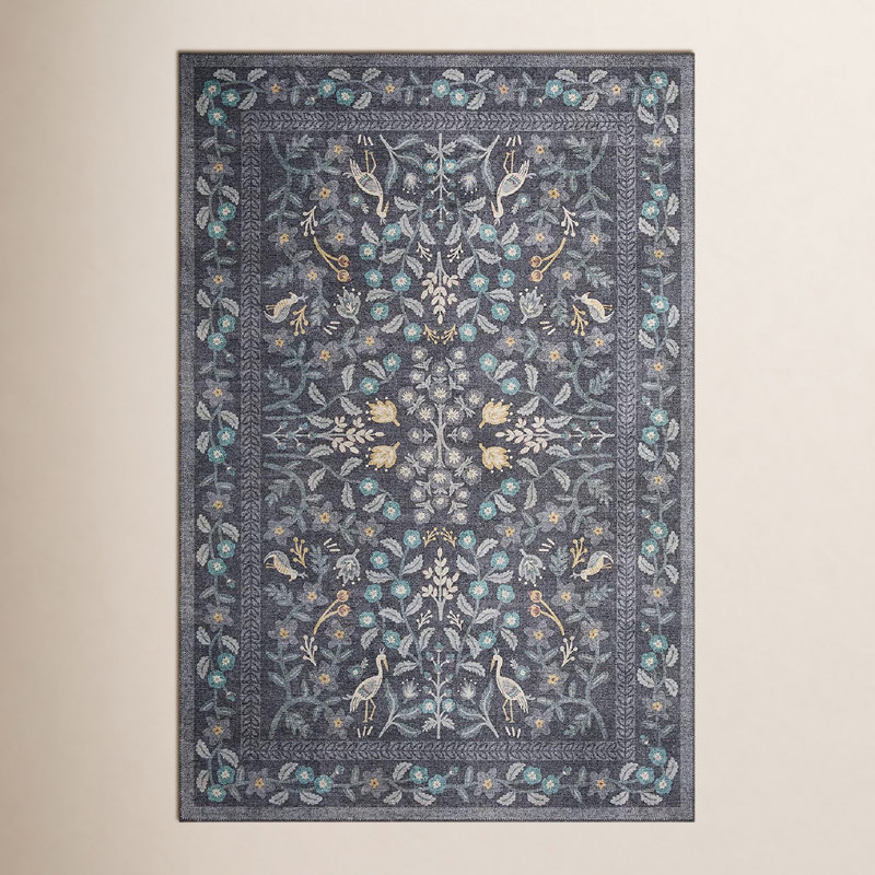Rifle Paper Co. x Loloi Maison Nightingale Black Rug, Runner 2'6" x 12'
