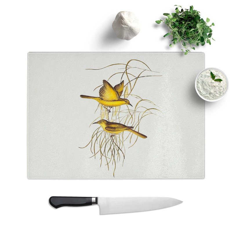 Tempered Glass Yellow Honeyeaters by Elizabeth Gould Chopping Board, 28.5 cm W x 20 cm L