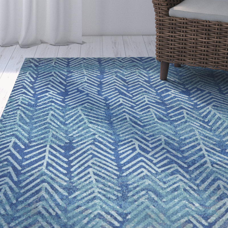 Abbotsfield Chevron Chevron Handmade Pacific Blue Area Rug, Rectangle 8' x 11'