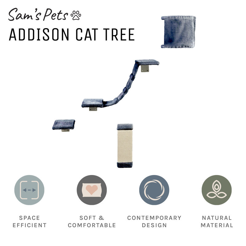 Sam's Pets Addison Wall Climber Cat Tree In Grey-multi Level -scratch Post -soft Material For Comfort -ideal For Cats Of All Life Stages