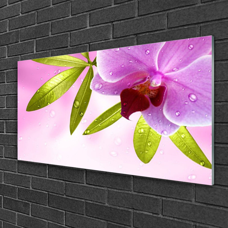 Glass Print Wall Art 100X50cm Image Printed On Glass Decorative Wall Picture Behind Toughened / Tempered Safety Real Glass For Kitchen & Living Room Theme: Flower Leaves Floral