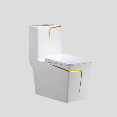 White-gold Dual-flush Elongated One-piece Toilet (seat Included)