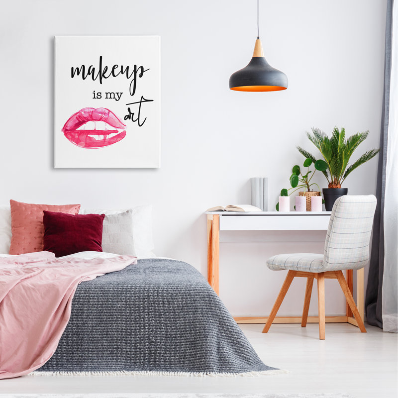 Art textuel sur toile, "Maquillage est mon art" par Daniela Santiago, Toile tendue, H 40 po x l 30 po x P 1,5 po