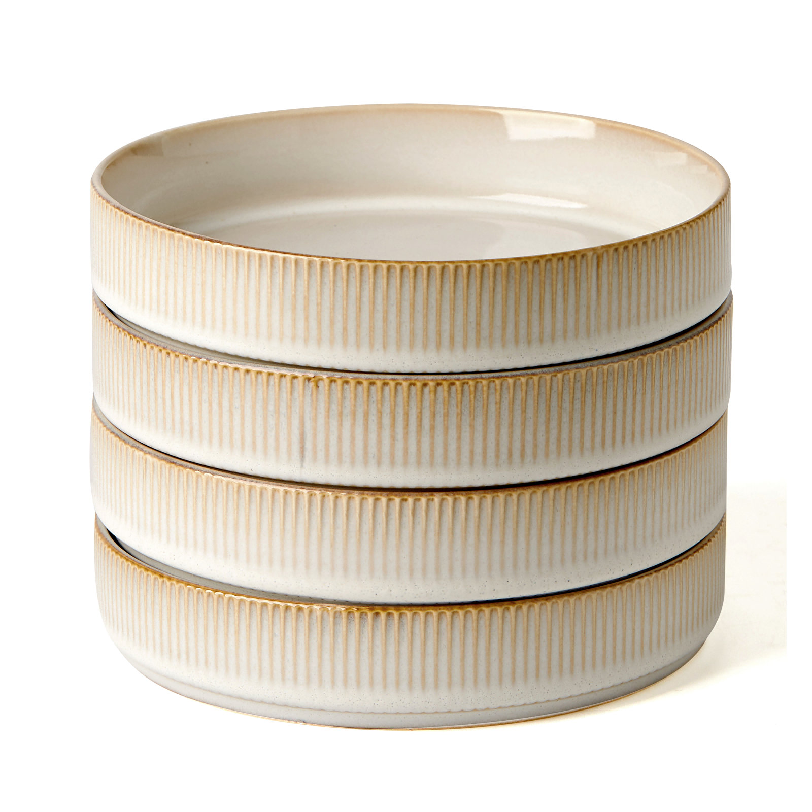 Azal 8.1'' Stoneware Large Pasta Bowl (Set of 4), Cappuccino White
