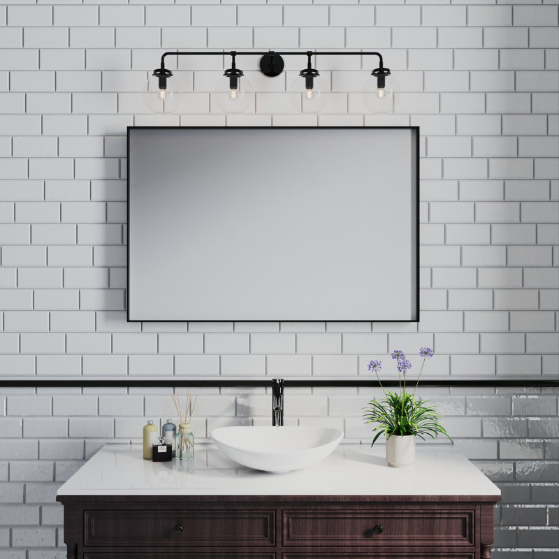 Metal Rectangle Mirror with Aluminum Frame, Bathroom Mirror with Resistant Glass, 32" x 48", Black