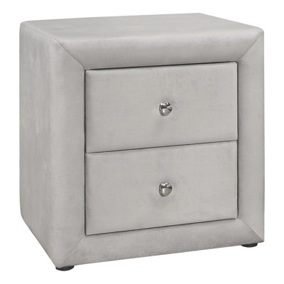 Transitional Upholstered Nightstand With Storage Drawer, Grey Velvet Side Table | Gift Idea