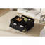 Table basse rectangulaire moderne à 4 tiroirs et base dorée pour rangement élégant dans le salon, noire, 47,2 pouces