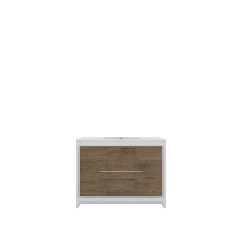 Eden 48" Single Sink Bathroom Vanity Set, Gloss White/Teak