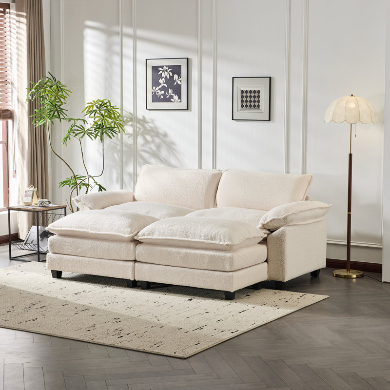 Causeuse à deux couches avec coussins de 86,2 po l 86,2 po Chellie, Blanc